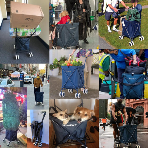 Transit Folding Shopping Cart With Water Resistant Canvas Bag Heavy Duty Steel Frame carrying various items outdoors