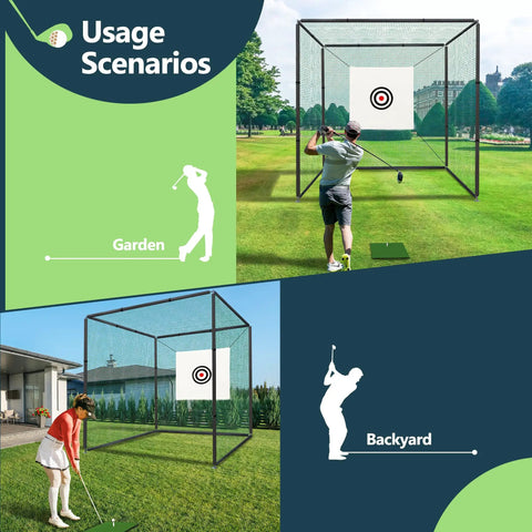 Golf Cage Net With Steel Frame 10x10x10 Ft For At Home Indoor Full Swing Practice And Chipping in garden and backyard.