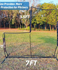 Baseball And Softball Pitching Screen L Screen 7x7 Ft With Beefed Up Frame Heavy Duty Pitcher Protection Net in field setting