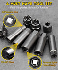 Deep Bolt Extractor Set 28 Piece Kit With Three Eighths Inch Drive For Stripped Broken And Rounded Bolts Lug Nut Removal Spark Plug Extractor Socket Set Beast Pro Grade For Auto And Home Projects, featuring chrome-molybdenum steel and reverse spiral flutes design.