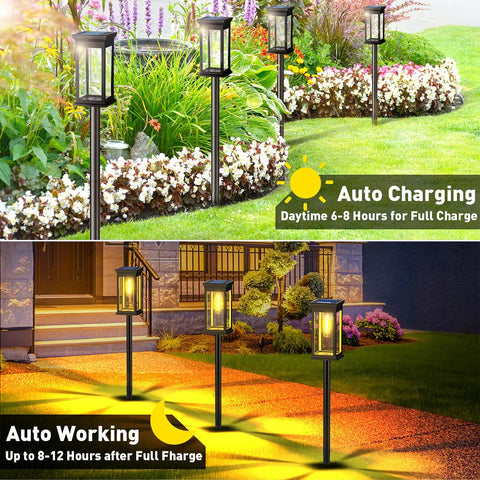 Rectangle Solar Pathway Lights Outdoor 6 Pack Super Bright Auto On Off No Fuss Landscape LED Lights for Walkway Garden and Driveway