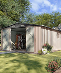 10x12 Foot Outdoor Metal Storage Shed With Double Hinged Door And Lockable Access Sloped Roof Weatherproof Backyard Garden