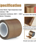 Heavy Duty PTFE Teflon Tape 1 Inch By 30 Feet Fabric Heat Resistant Tape For Vacuum Sealer And Impulse Sealers Up To 500 F