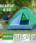 Two Person Camping Tent Shelter With Rain Fly And Carrying Bag Lightweight Dome For Backpacking Hiking And Beach Green assembled