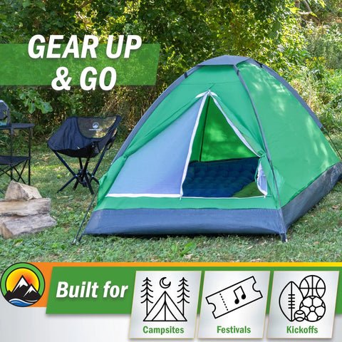 Two Person Camping Tent Shelter With Rain Fly And Carrying Bag Lightweight Dome For Backpacking Hiking And Beach Green assembled