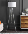 60 Inch Chrome Arliss Tripod LED Floor Lamp With Crystal Accents Modern Glam Standing Light in living room setup