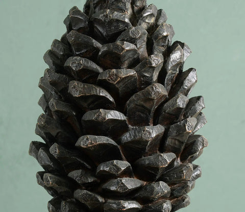 Close-up of pinecone detail on Rustic Pinecone Accent Table Lamp In Aged Bronze Finish, 29 Inch Tall With A 15 Inch Tapered Shade