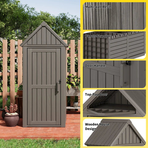 All Weather Outdoor Resin Storage Cabinet With Removable Shelves Lock Ring And Reinforced Floor Rugged Garden Shed detail