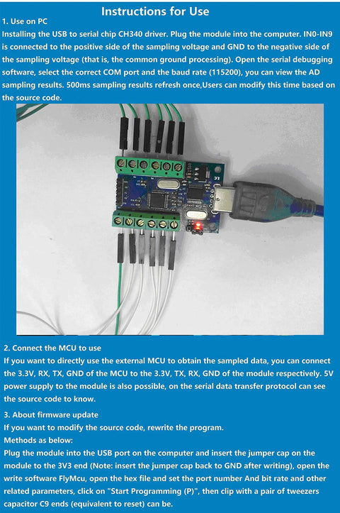 USB 10 Channel 12 Bit Data Acquisition Module With Onboard STM32 MCU and CH340 USB to Serial Interface connected to PC