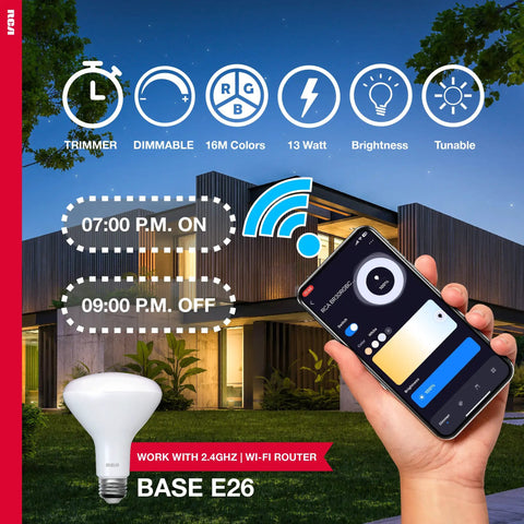 Smartphone controlling Dimmable WiFi Smart LED BR30 Flood Bulbs 24 Pack 9W 60W Equivalent 2700K Soft White 720 Lumens E26 Base