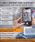 Phone displaying car dent photo for Pro DIY PDR Dent Repair Kit With 148 Pieces Dent Puller And LED Light Board Car Dent Repair Tools