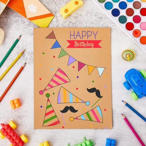 110 Pack 11 x 8.5 Inch Corrugated Cardboard Sheets for Shipping and Crafting, decorated with colorful party hats and flags