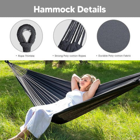 Heavy Duty Hammock Stand With Portable Foldable Patio Hammock For Backyard Or Deck, Sturdy Steel Frame With Non Slip Feet, Supports Up To 475 Lbs, Fits 2 To 3 People, Dark Gray Outdoor Lounging.