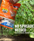 Ant Killer Plus Multi Purpose Insect Control For Outdoors Kills Fire Ants Fleas Cockroaches And Other Crawling Insects 3 Lb Shaker Bag Fast Acting Within 24 Hours being applied by hand in a garden setting.