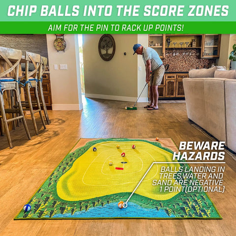 Chip N Stick Golf Game Kit with 1 Chip N Stick Mat, 16 Balls, and Chipping Mat for 1 to 4 Players, indoor practice