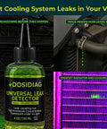Front view of DOSIDIAG Universal Leak Detector bottle with green dye, 4 oz (120 ml), UV fluorescent