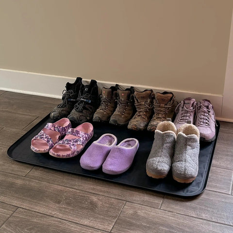 Beefy Extra Large Drip Tray Mat For Garage And Home, Heavy Duty Utility Pan Protects Floors From Spills, 37 By 25 Inches, Black, 2 Pack with shoes
