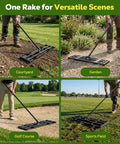 Two In One Lawn Leveling Rake With Dual Sided Design 32 By 10 Ground Plate And 78 Inch Adjustable Handle used on various surfaces