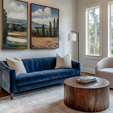 Modern living room with Arc Shaped LED Floor Lamp With Hanging Shade For Living Rooms And Offices Sleek Modern Lighting