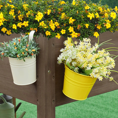 Raised Garden Bed With Eight Grid Grow Space, Elevated Wood Planter Box Stand With Foldable Side Table And Storage Shelf For Herbs Vegetables