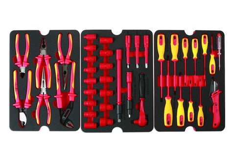 VDE Tool Kit 50 Piece Pro Grade With Sixteen Three-Eighths Inch Drive Sockets From Six To Twenty-Two MM, 150 And 250 MM Extension Bars