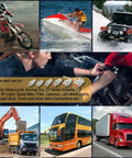 Collage showing uses of the 205 Piece Plug And Play Connector Kit With 2 3 4 6 8 12 Pin IP67 Waterproof Connectors in vehicles and machinery.