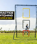 Baseball And Softball Pitching And Fielding Rebounder 6 X 4 Ft Pitch Back Net With 3 Target Zones For Independent Training