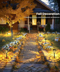 Outdoor Solar Lights For Yard And Pathway Waterproof Landscape Lighting illuminating fall pathway with snowflake patterns