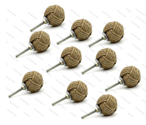 Jute Rope Drawer Knobs And Knob Pulls For Cabinets And Wardrobes Nautical Hardware Decor 35 Mm Pack Of 6 Hand Crafted Crisscross Knot Cabinet Handles For Dresser And Cupboard Renovation With A Beachy Coastal Vibe., six jute rope cabinet knobs with metal screws