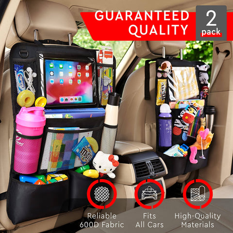 Backseat Car Organizer With Kick Mats And Tablet Holder, 9 Pocket Back Seat Protector For Kids, 2 Pack Travel Accessories in car