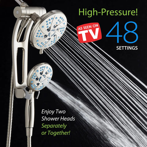 High Pressure Spa Shower System With 6 Inch Rain Head And Handheld 3 Way Shower Head Combo 48 Modes Anti Clog Nozzles Extra Long 6 Ft Stainless Steel Hose Adjustable Arm Wall Bracket Nickel Finish For Home Spa Vibe