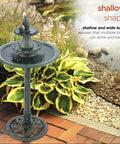 Outdoor 3 Tier Pedestal Water Fountain With Vintage Birdbath Accent In Green, Ideal Garden Decor For Patio And Backyard