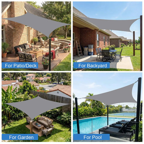 10x16 Outdoor Shade Sail Rectangle Waterproof UV Block Sun Shade For Backyard Deck Patio Garden And Outdoor Activities In Light Grey 280 GSM Polyester Delivers 98% UV Block And 90% Shade