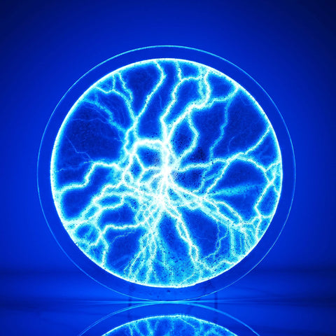 12 Inch Plasma Disc Light Plate With Dope Touch Responsive Glow, Music And Voice Activated Sensor, showing blue glow