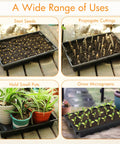 Reusable Seed Tray Set For Easy Grow Seed Starting Microgreens Indoor Gardening And Greenhouse Nurseries No Drain Holes For Mess Free Watering 14.5 By 9 Inches 10 Pack holding seeds, cuttings, pots, and microgreens.