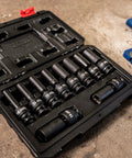 Ten Piece One Half Inch Drive Deep Universal Metric Impact Socket Set With Radius Corner Design, CR MO Alloy Steel In Case