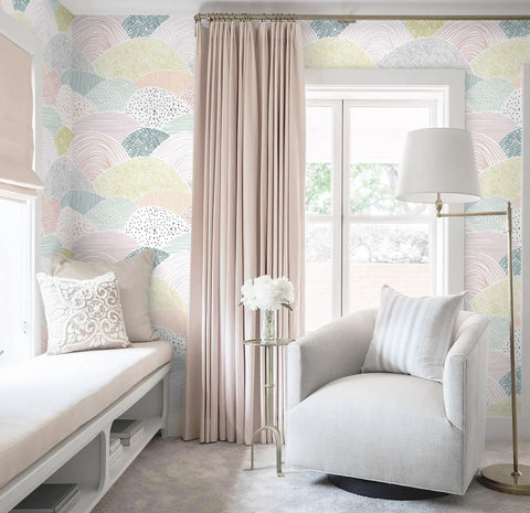 Peel And Stick Wallpaper Dot And Line Boho Pink Vinyl Roll 15.5 Inch By 78.7 Inch Self Adhesive Removable Wall Covering in bright room