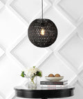 Black 15.75 Inch 1 Light Dope Modern Bohemian Woven Led Pendant Light With Adjustable Hanging Ceiling Lamp above table