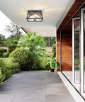 Adjustable Outdoor Motion Sensor Ceiling Light With Ten Inch Flush Mount Sleek Square Modern Industrial Design Two Light Clear Glass For Porch