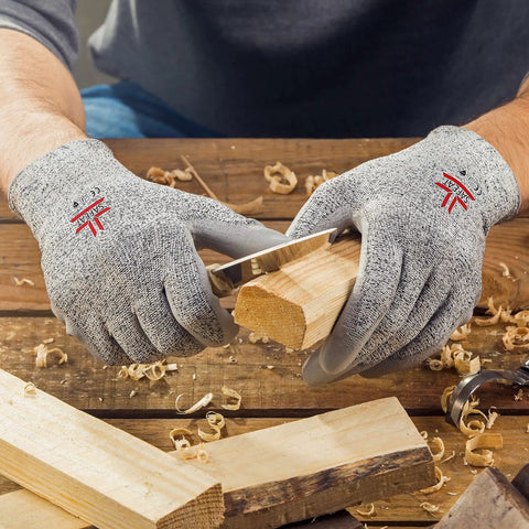 Durable Work Gloves With PU Coated Palm For Men And Women, Cut Resistant EN 388 Level 5 HPPE Liner used for woodworking