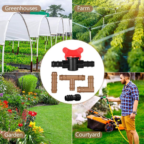 1/2 Inch Drip Irrigation Fittings Kit With 4 Switch Valves And 12 Elbows shown for garden and greenhouse use