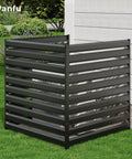 Black Metal Outdoor Privacy Screen Fence Panels 42 Inch High 38 Inch Wide Two Panel Enclosure for air conditioner next to wall