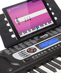 54 Key Keyboard Piano Kit With Power Supply, Sheet Music Stand, Note Stickers And Lessons For Beginners showing tablet lesson