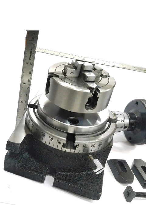 Heavy Duty Horizontal And Vertical Milling Indexing 4 Inch Rotary Table Kit with 70 mm four-jaw chuck and fixing bolts