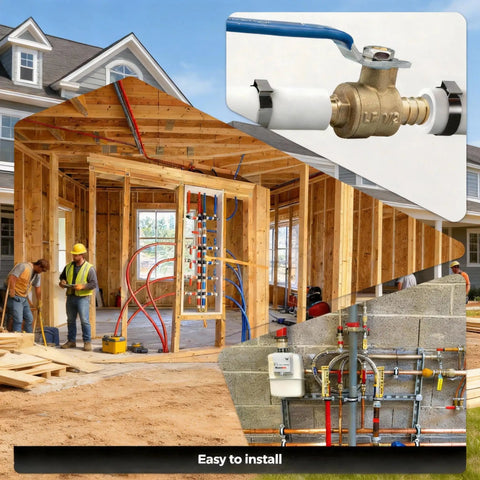 Lead Free Brass PEX Ball Valve Set Three Quarters Inch Two Pack for Easy Install shown in residential construction and plumbing setup