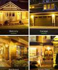 Balcony, garage, backyard, and front door illuminated with Yellow Outdoor Bug Light Bulbs A19 9W Amber 2000K Not Dimmable E26 Base.