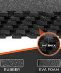Interlocking Gym Floor Mats With Rubber Top 0.4 Inch Thick 24 Pieces Covering 96 Sq Ft Dual Layer High Density EVA Foam Base With Rugged EPDM Rubber Surface Heavy Duty Home Gym Flooring For Exercise Gear Black And Grey close-up