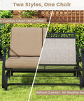 Two Person Patio Glider Bench With Comfy Cushions And Breathable Fabric, Outdoor Rocking Loveseat For Porch Or Poolside with and without cushions