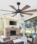 60 Inch Farmhouse Ceiling Fan With Light In Black Remote Control, Beast Airflow With Whisper Quiet DC Motor, Up To 6300 CFM, Energy Saving Up To 75 Percent, Perfect For Living Room, Bedroom, Or Covered Patio mounted in a screened patio