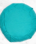 Zafu Yoga Meditation Cushion With Washable Cover And Buckwheat Filling Soft Round Cotton Floor Pillow For Meditation Pranayama And Stress Relief Turquoise Color Cozy Ergonomic Vibe For Home Studio Or Yoga Room, top view